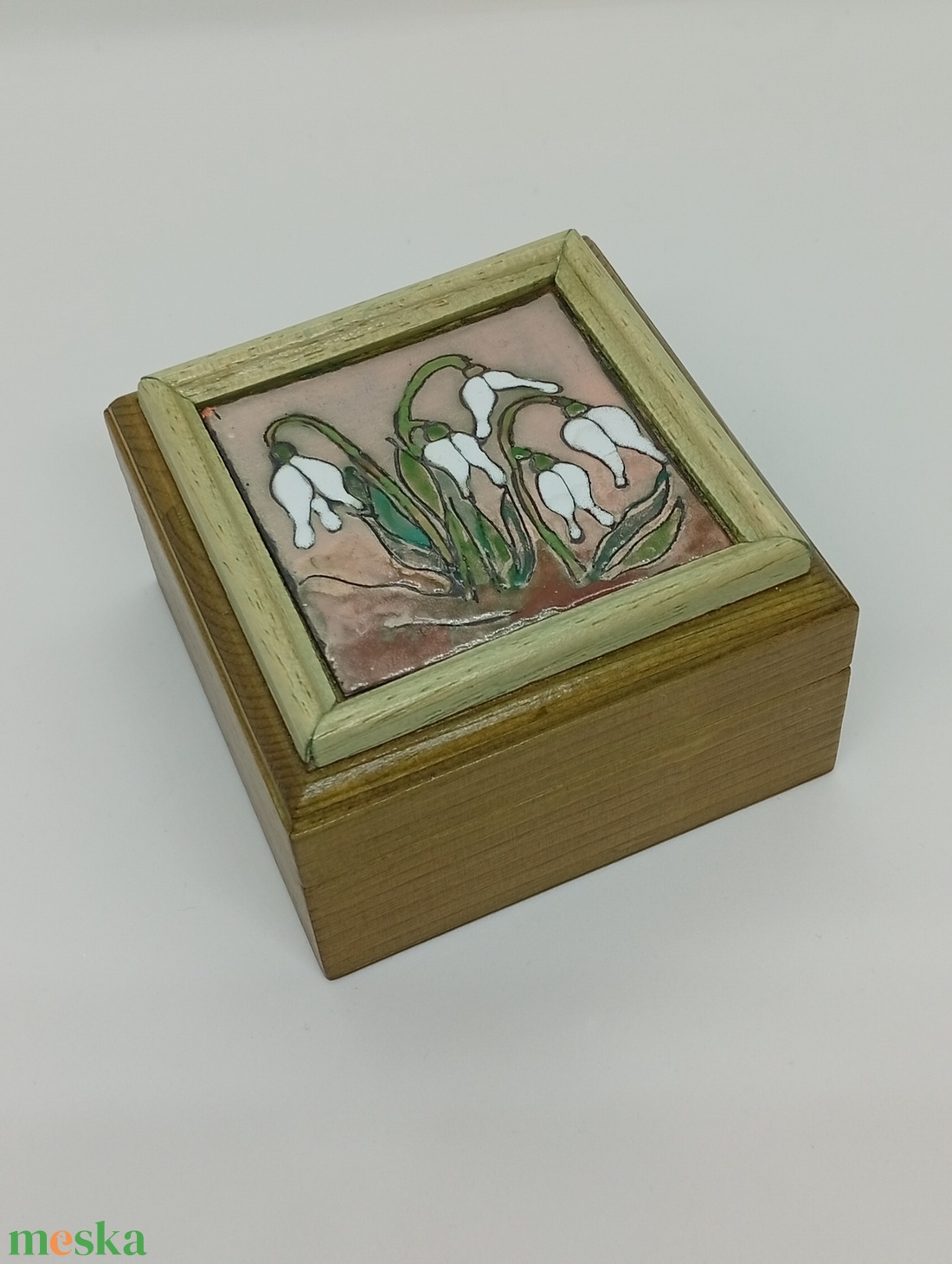 Fa   ékszerdoboz-hóvirág csokor tűzzománc betéttel  - ékszer - ékszertartó - ékszerdoboz - Meska.hu