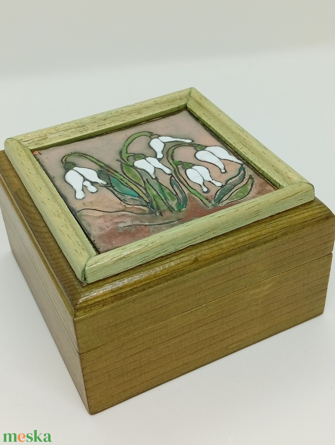 Fa   ékszerdoboz-hóvirág csokor tűzzománc betéttel  - ékszer - ékszertartó - ékszerdoboz - Meska.hu