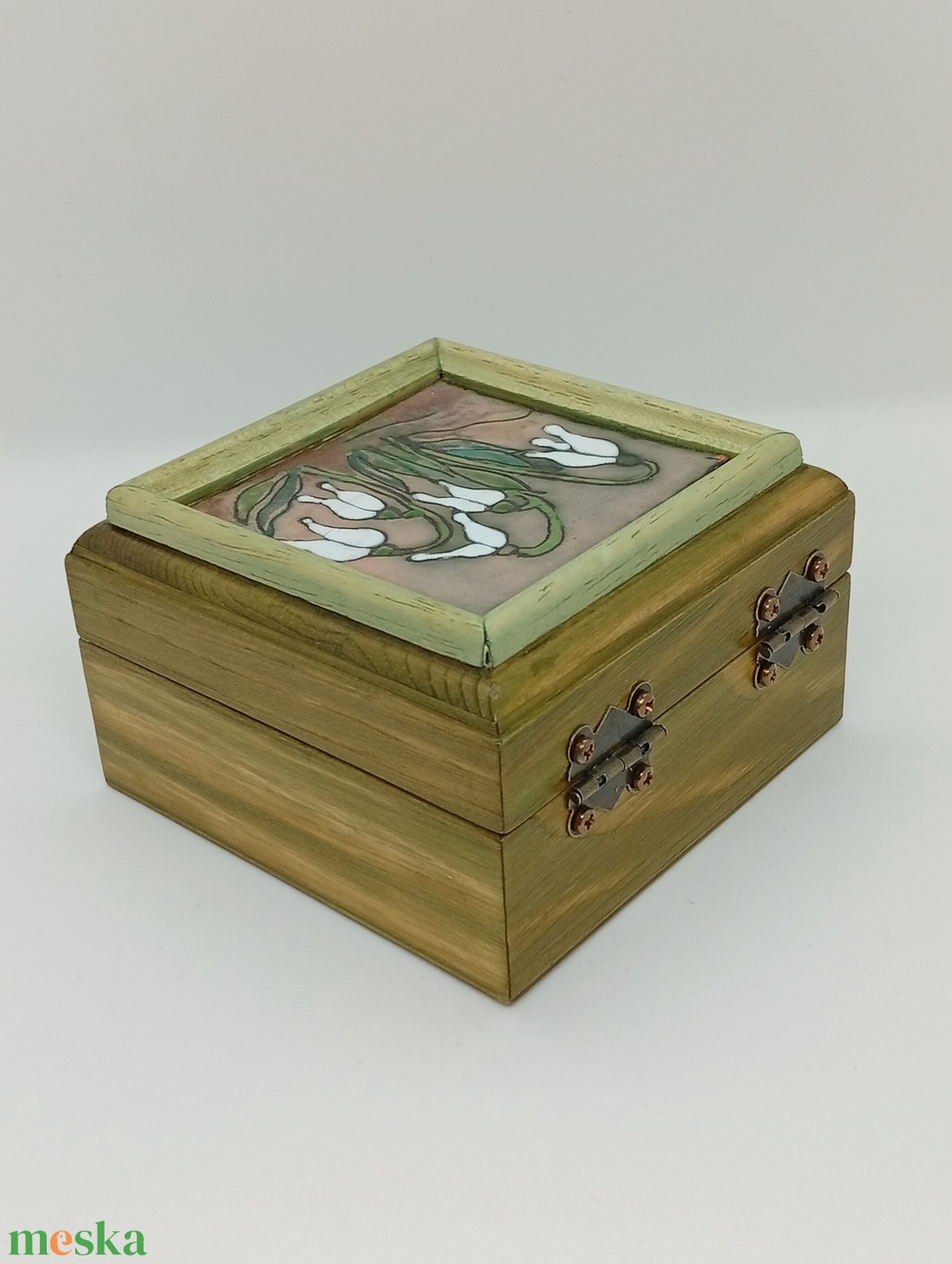 Fa   ékszerdoboz-hóvirág csokor tűzzománc betéttel  - ékszer - ékszertartó - ékszerdoboz - Meska.hu