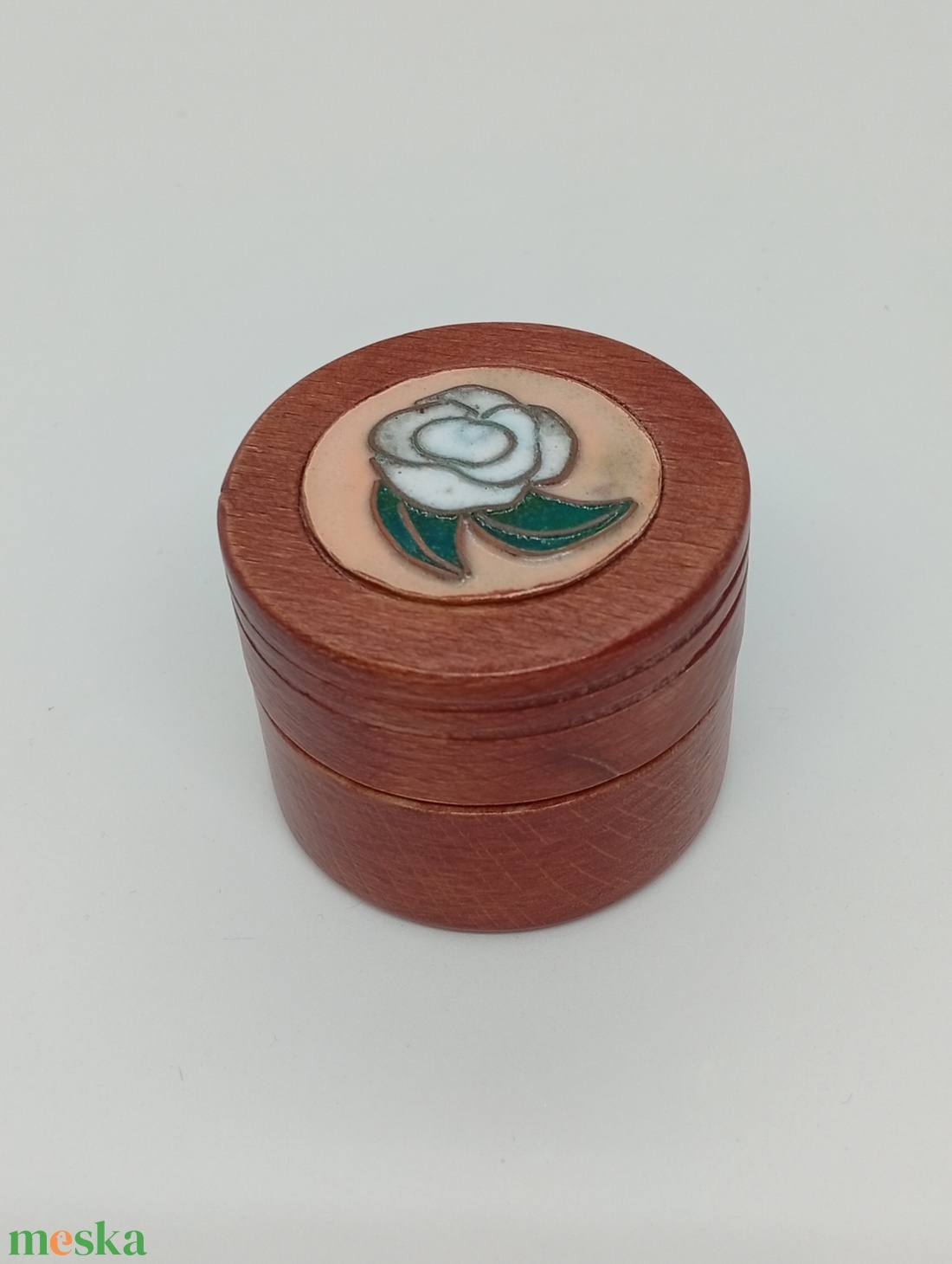  Fa gyűrűs doboz-rózsa tűzzománccal díszitve  - ékszer - ékszertartó - ékszerdoboz - Meska.hu