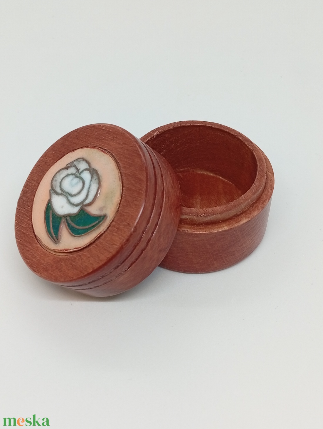  Fa gyűrűs doboz-rózsa tűzzománccal díszitve  - ékszer - ékszertartó - ékszerdoboz - Meska.hu