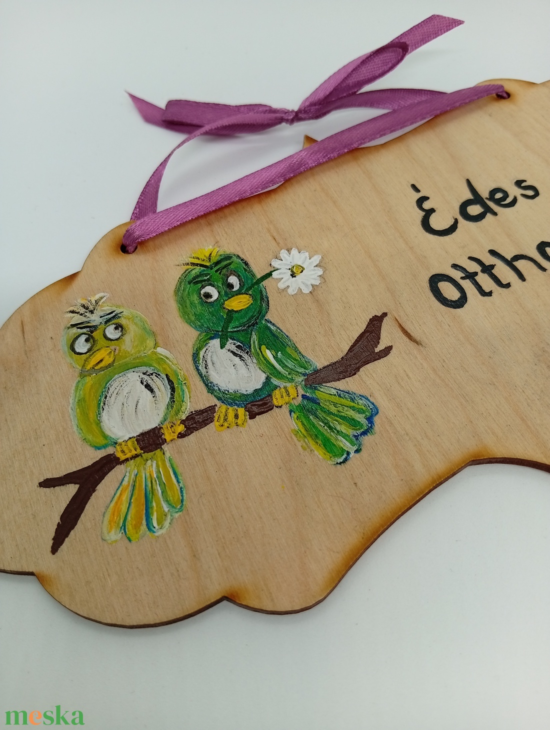 Madárpár kopogtató-fa üdvözlő tábla - otthon & életmód - dekoráció - ajtó- és ablak dekoráció - ajtódísz & kopogtató - Meska.hu