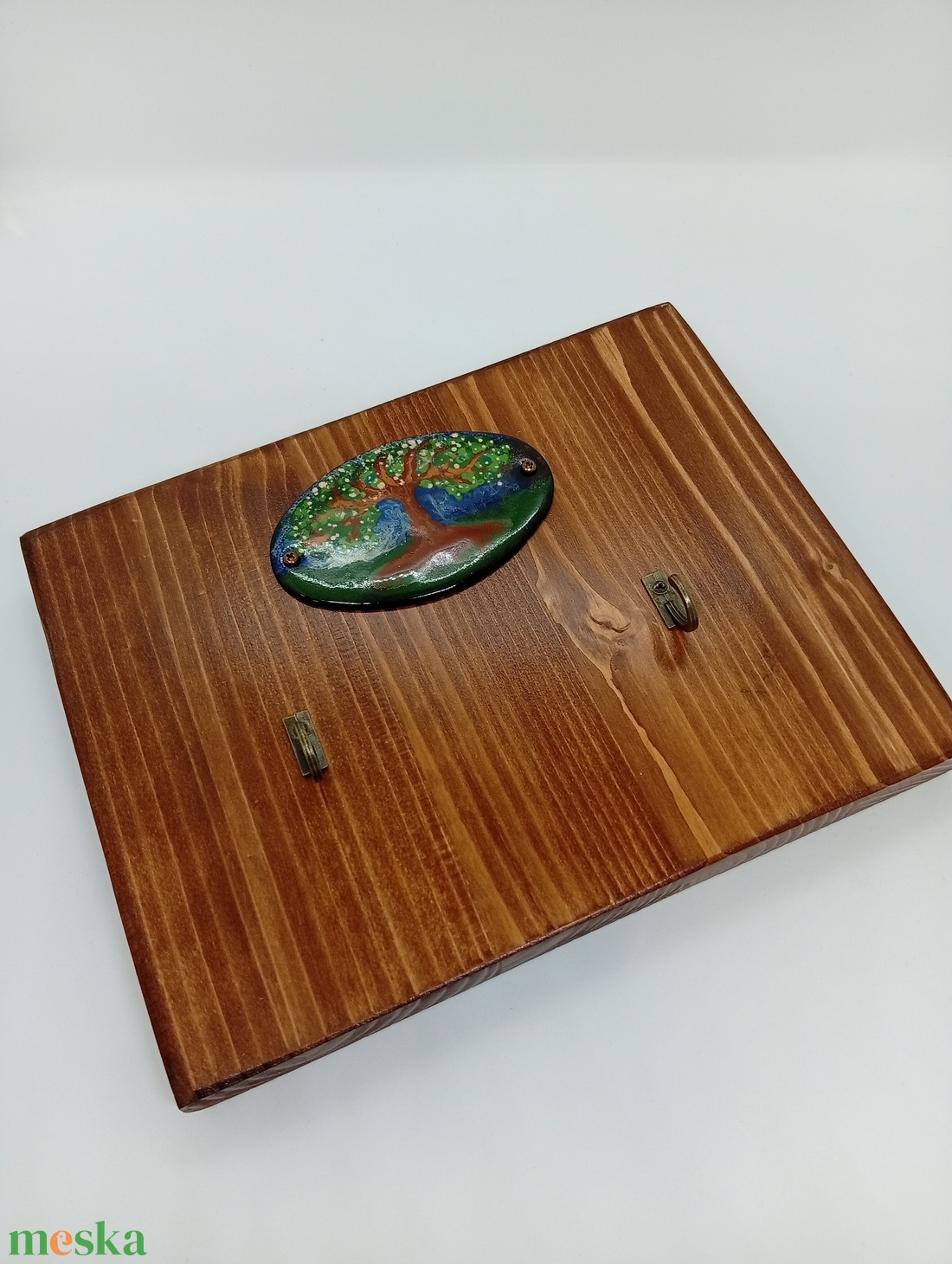 Fali kulcstartó fából -életfa motívummal égetett tűzzománc képpel  - otthon & életmód - dekoráció - kép & falikép - táblakép - Meska.hu