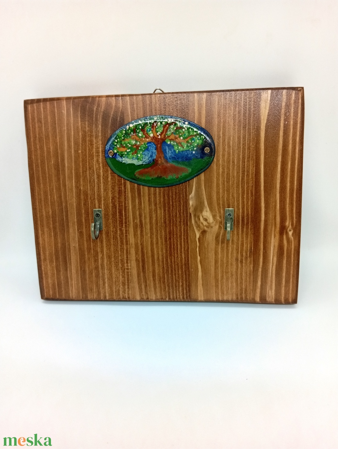 Fali kulcstartó fából -életfa motívummal égetett tűzzománc képpel  - otthon & életmód - dekoráció - kép & falikép - táblakép - Meska.hu