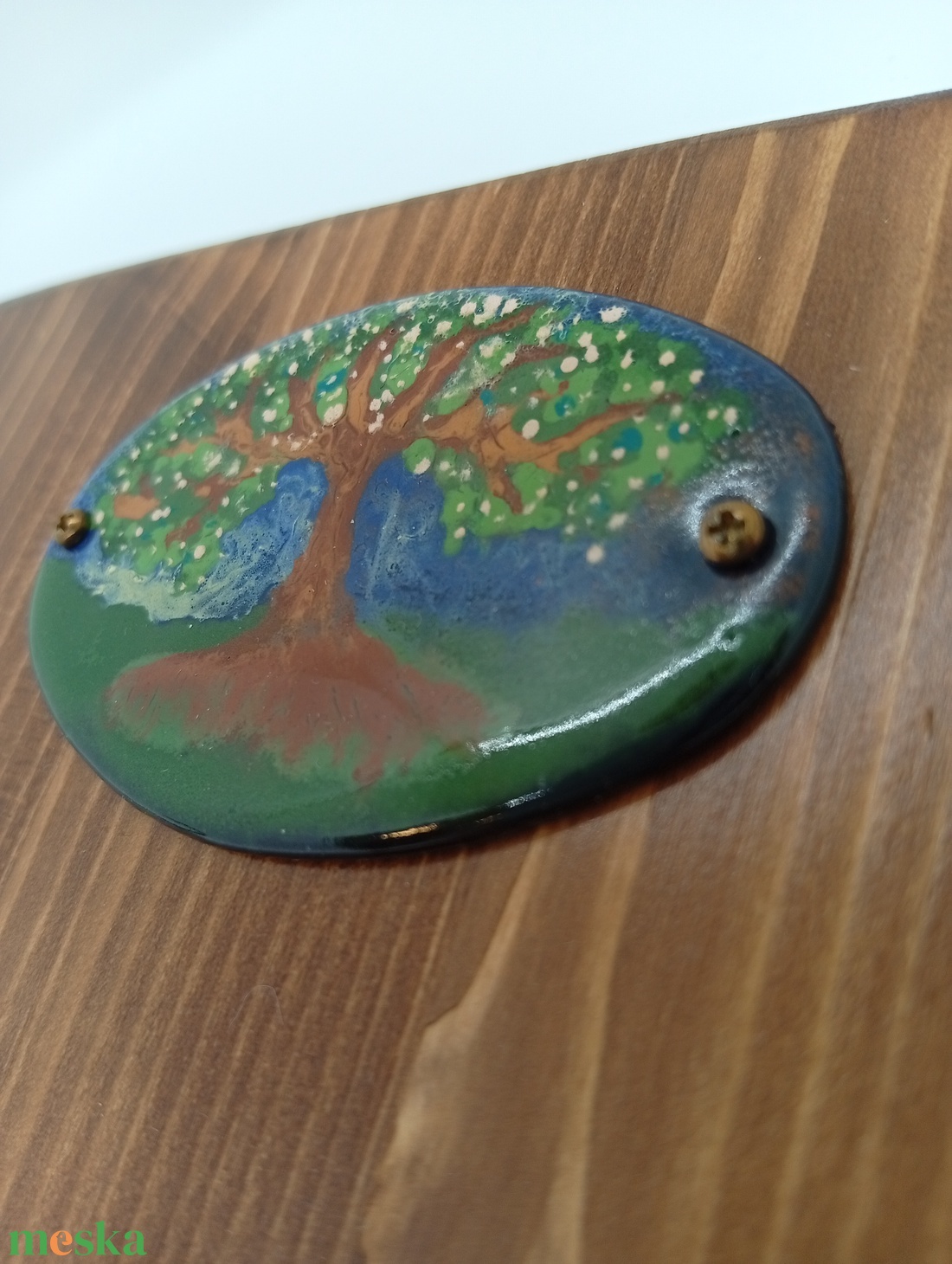 Fali kulcstartó fából -életfa motívummal égetett tűzzománc képpel  - otthon & életmód - dekoráció - kép & falikép - táblakép - Meska.hu