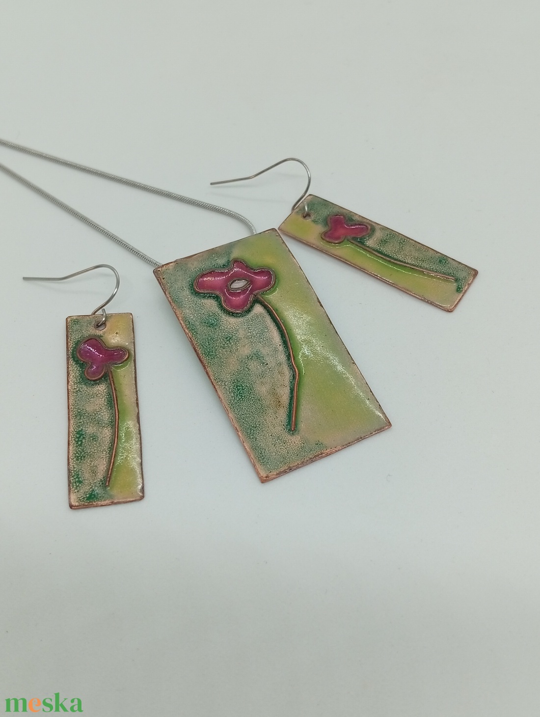 Pipacsos tűzzománc szett - ékszer - fülbevaló - fülékszer - Meska.hu