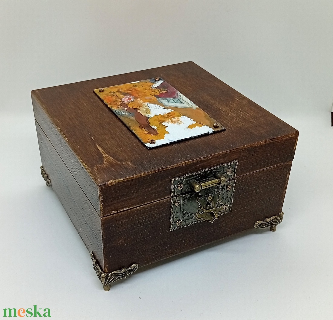 Erdei házikós tűzzománc fa doboz - otthon & életmód - dekoráció - asztal és polc dekoráció - díszdoboz - Meska.hu