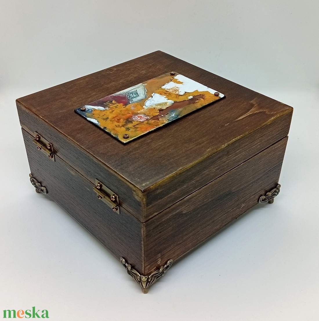 Erdei házikós tűzzománc fa doboz - otthon & életmód - dekoráció - asztal és polc dekoráció - díszdoboz - Meska.hu