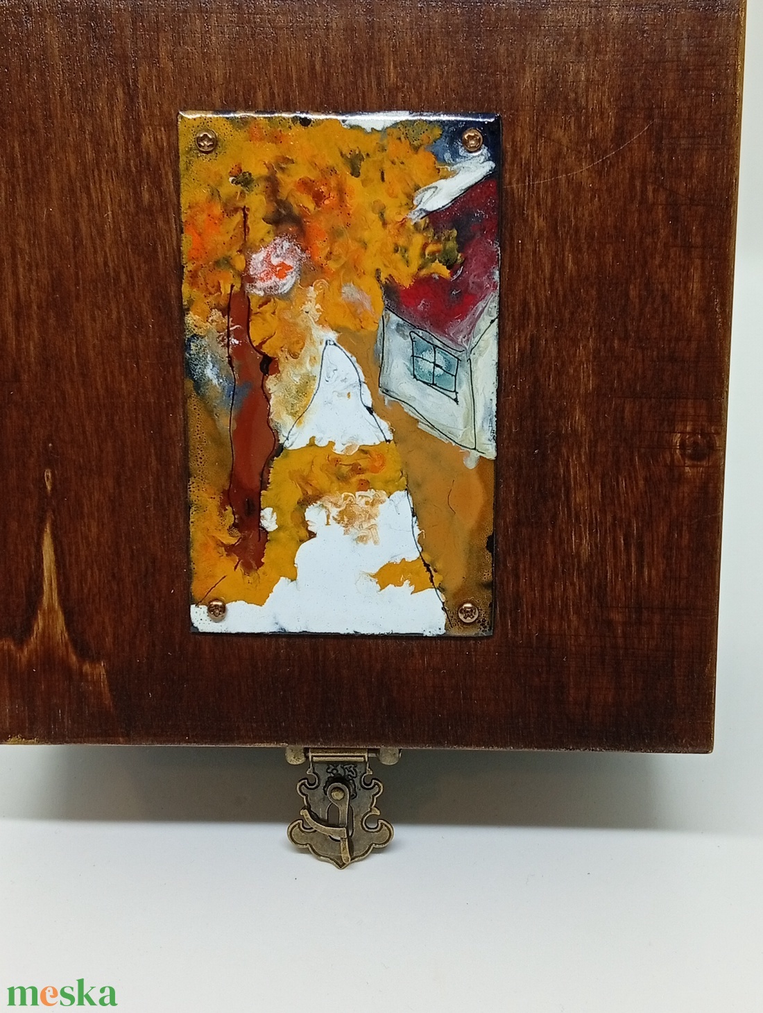 Erdei házikós tűzzománc fa doboz - otthon & életmód - dekoráció - asztal és polc dekoráció - díszdoboz - Meska.hu