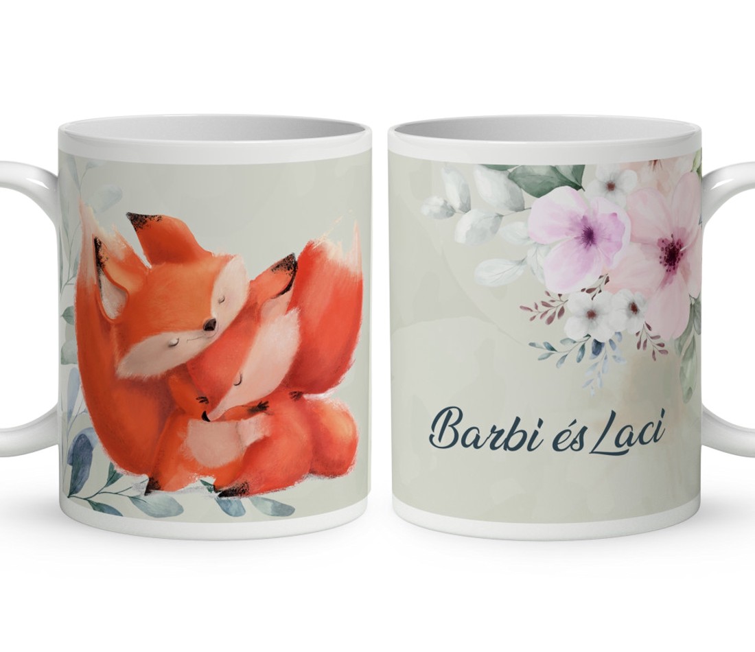 Kérd a neveddel - Cuki róka szerelem mintás bögre - otthon & életmód - konyhafelszerelés, tálalás - tálalás - bögre & csésze - Meska.hu