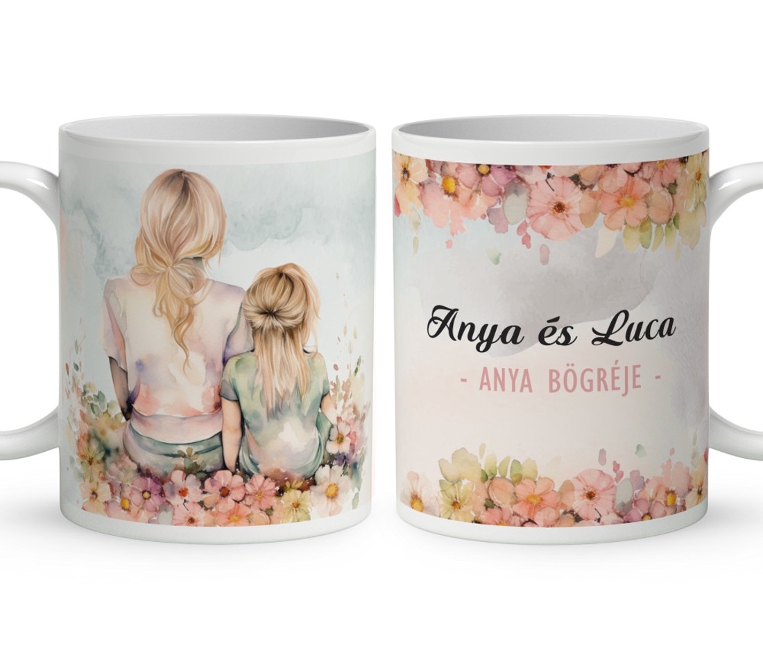Kérd a neveddel - Szőke hajú Anya és kislánya mintás bögre - otthon & életmód - konyhafelszerelés, tálalás - tálalás - bögre & csésze - Meska.hu