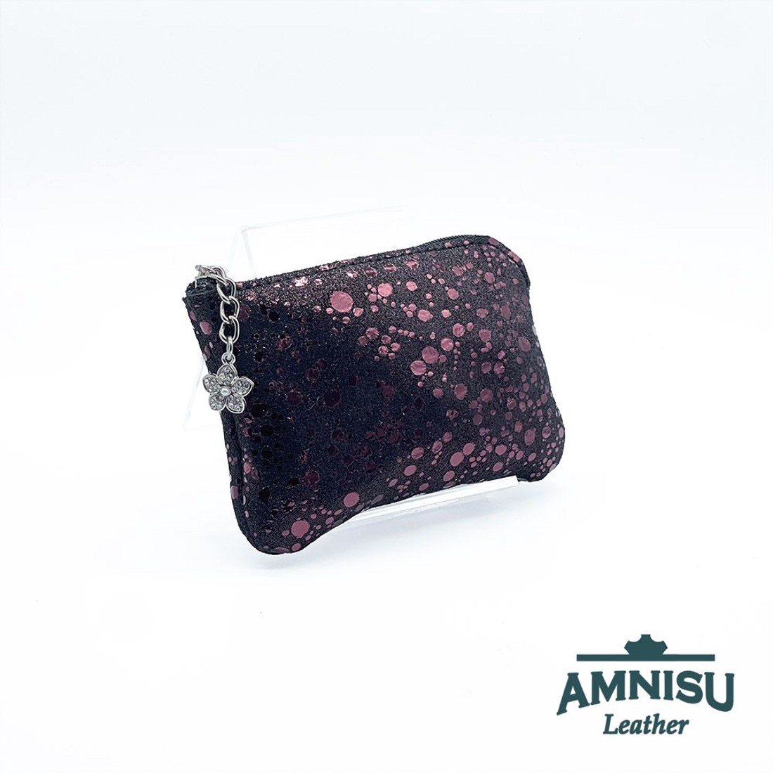 Metál lila pöttyös egy cipzáras kulcstartó A4027 -  - Meska.hu