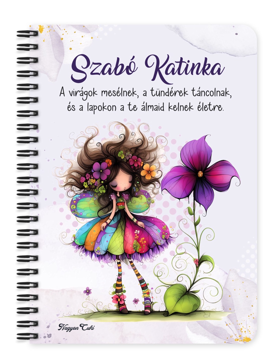 Személyre szabható - Bájos ibolya virágos tündér mintás A6-os füzet - otthon & életmód - papír, írószer - jegyzetfüzet & napló - Meska.hu