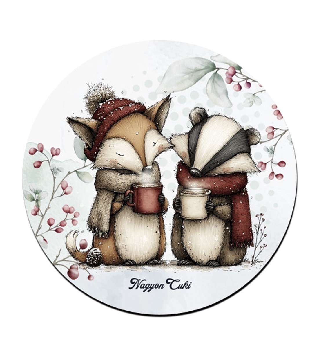 Cuki téli róka és a borz kávéval mintás pohár alátét -  - Meska.hu