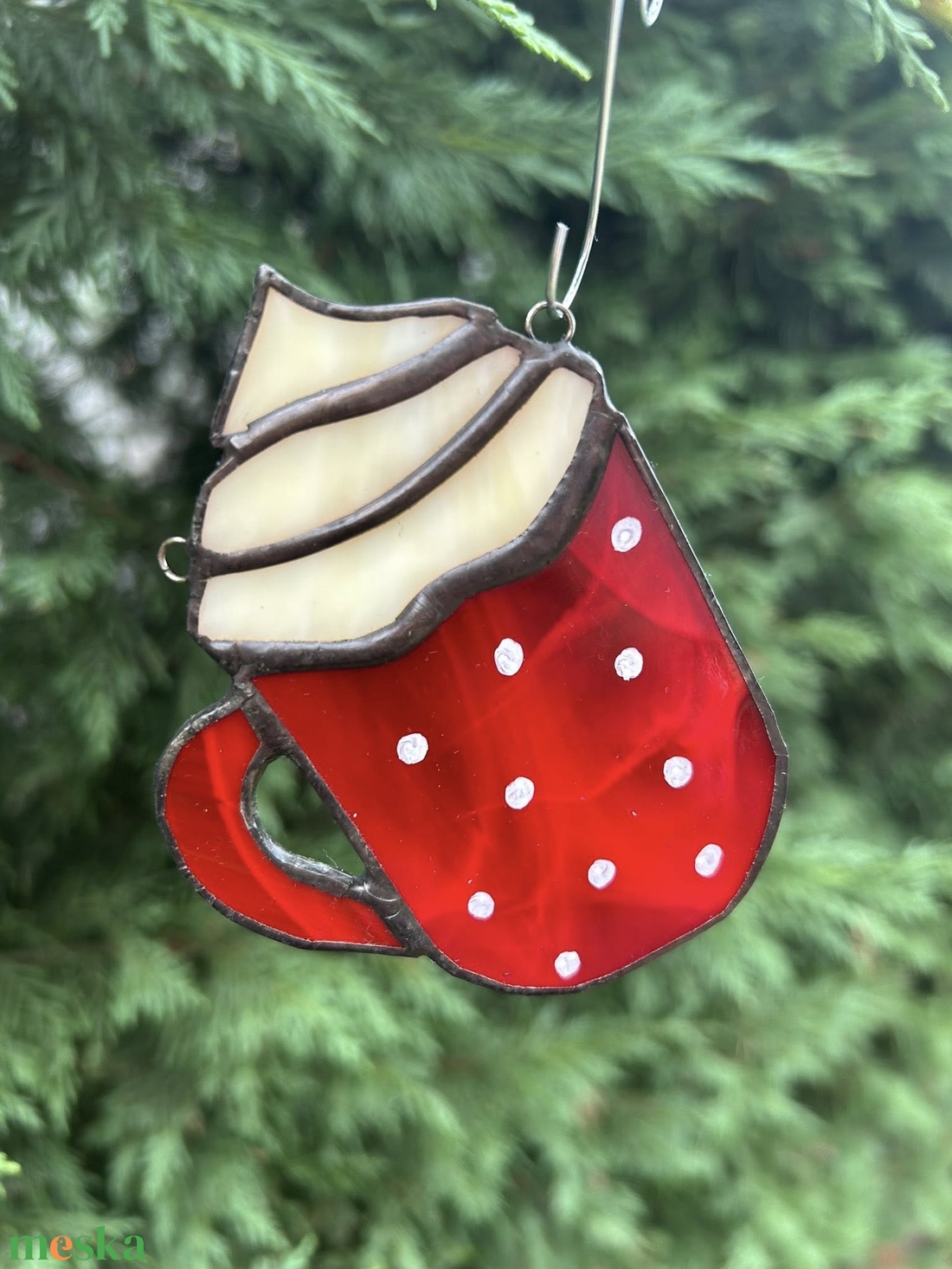 Pöttyös bögre üvegdísz - otthon & életmód - dekoráció - ajtó- és ablak dekoráció - ablakdísz - Meska.hu