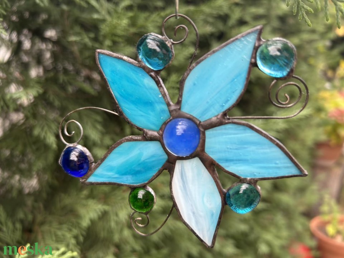 Türkiz virág  - otthon & életmód - dekoráció - ajtó- és ablak dekoráció - ablakdísz - Meska.hu