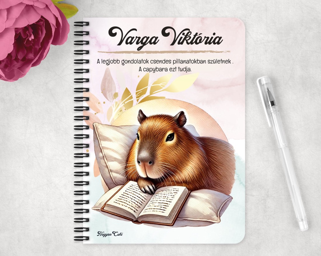 Személyre szabható - Könyvmoly capybara mintás A6-os füzet - otthon & életmód - papír, írószer - jegyzetfüzet & napló - Meska.hu