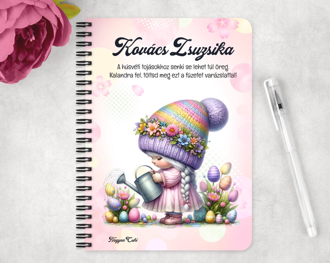 Személyre szabható - Locsoló Húsvéti manólány mintás A5-ös füzet - otthon & életmód - papír, írószer - jegyzetfüzet & napló - Meska.hu