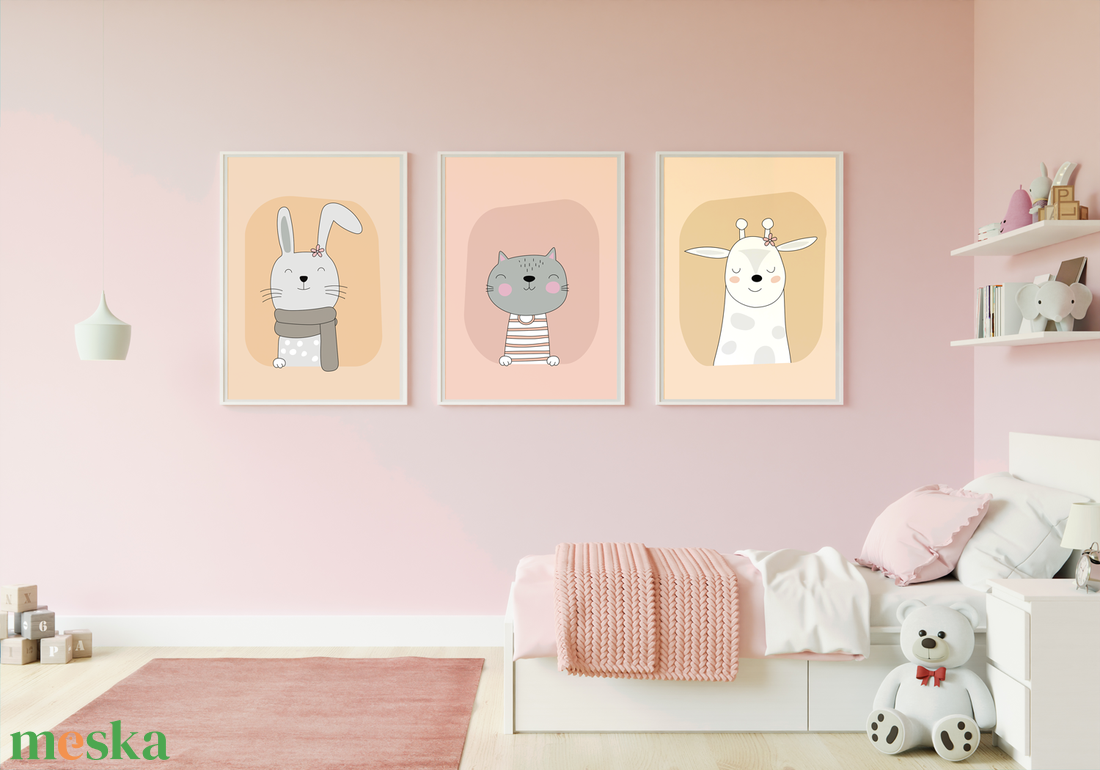 Babaszoba, gyerekszoba dekoráció, falikép, állatos, 3db kép, keret nélkül, digitális formában is - otthon & életmód - babaszoba, gyerekszoba - babaszoba kép - Meska.hu