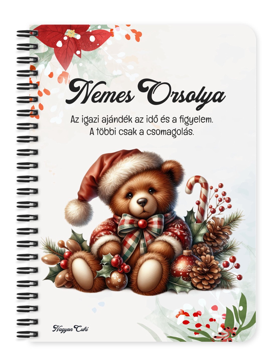 Személyre szabható - Karácsonyi Teddy maci (toboz) mintás A6-os füzet - otthon & életmód - papír, írószer - jegyzetfüzet & napló - Meska.hu