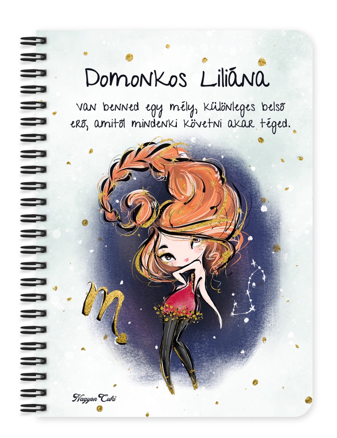 Személyre szabható - Vörös hajú Csini Skorpió lány mintás A5-ös füzet - otthon & életmód - papír, írószer - jegyzetfüzet & napló - Meska.hu