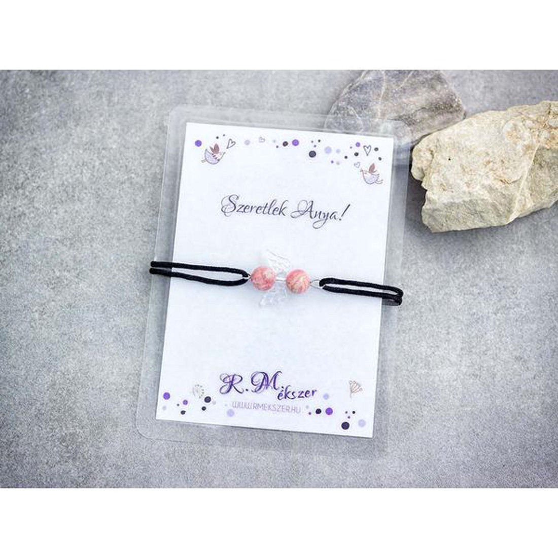 Szeretlek Anya rodokrozit angyal karkötő - ékszer - karkötő - gyöngyös karkötő - Meska.hu