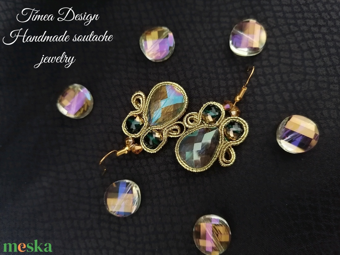 Arany-zöld fülbevaló - ékszer - fülbevaló - lógó csepp fülbevaló - Meska.hu