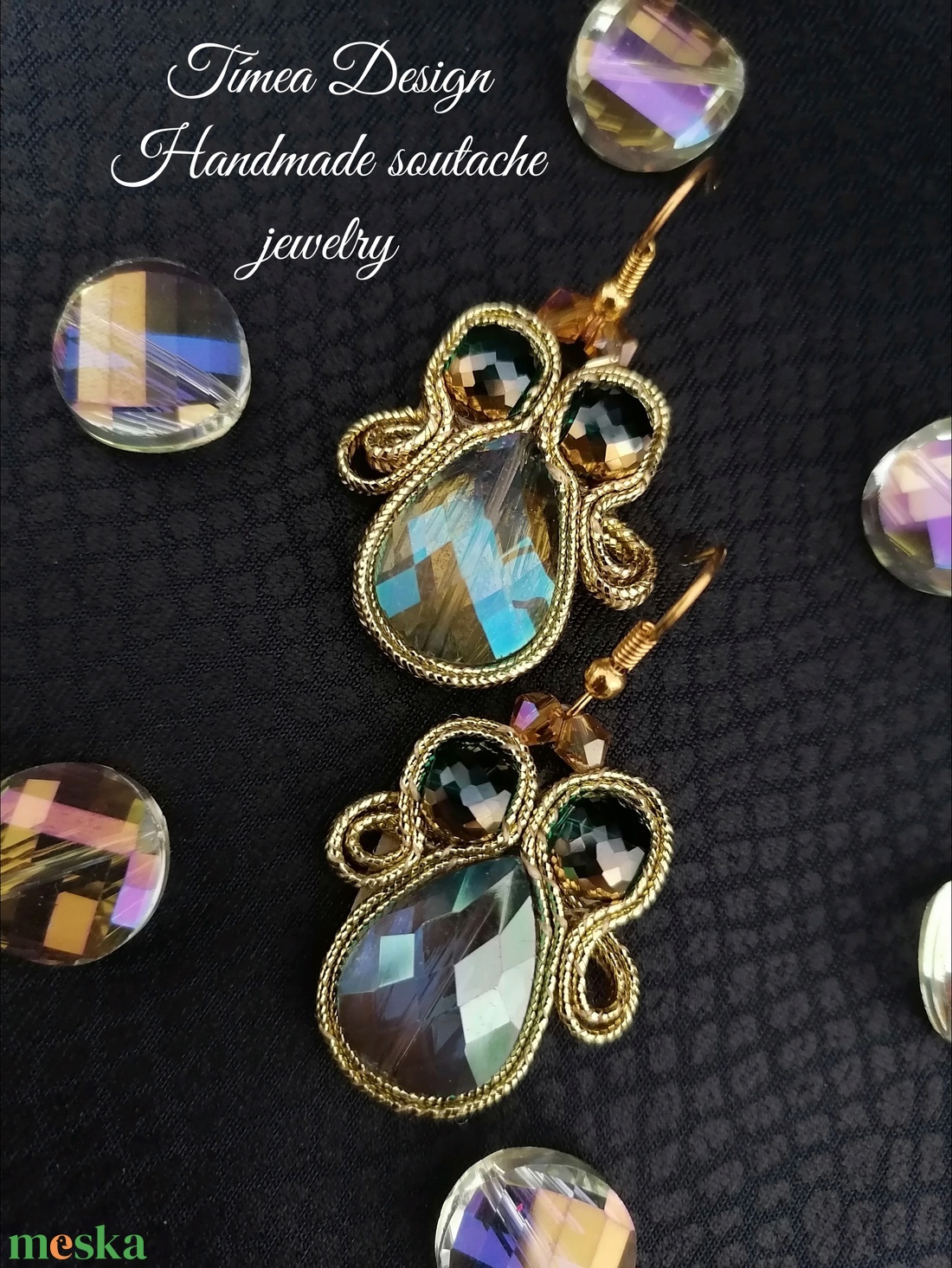 Arany-zöld fülbevaló - ékszer - fülbevaló - lógó csepp fülbevaló - Meska.hu