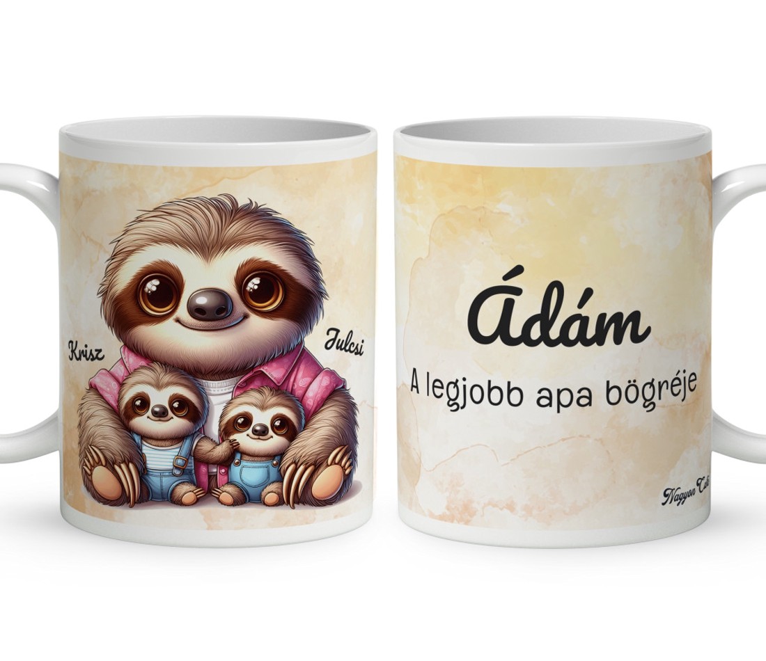 Névvel kérhető - Cuki lajhár Apa és két kis lajhár mintás bögre - otthon & életmód - konyhafelszerelés, tálalás - tálalás - bögre & csésze - Meska.hu