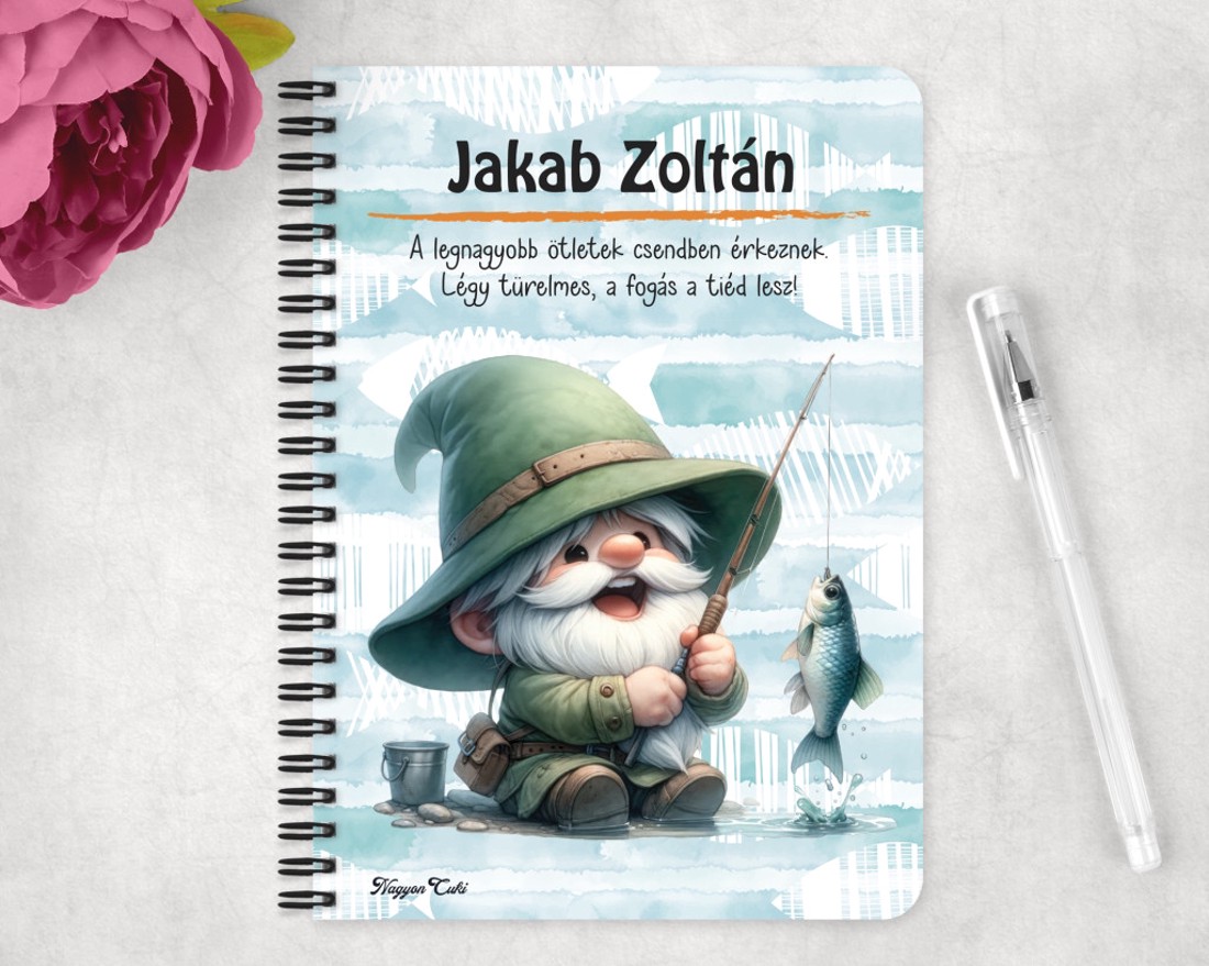 Személyre szabható - Boldog horgász manó mintás A6-os füzet - otthon & életmód - papír, írószer - jegyzetfüzet & napló - Meska.hu
