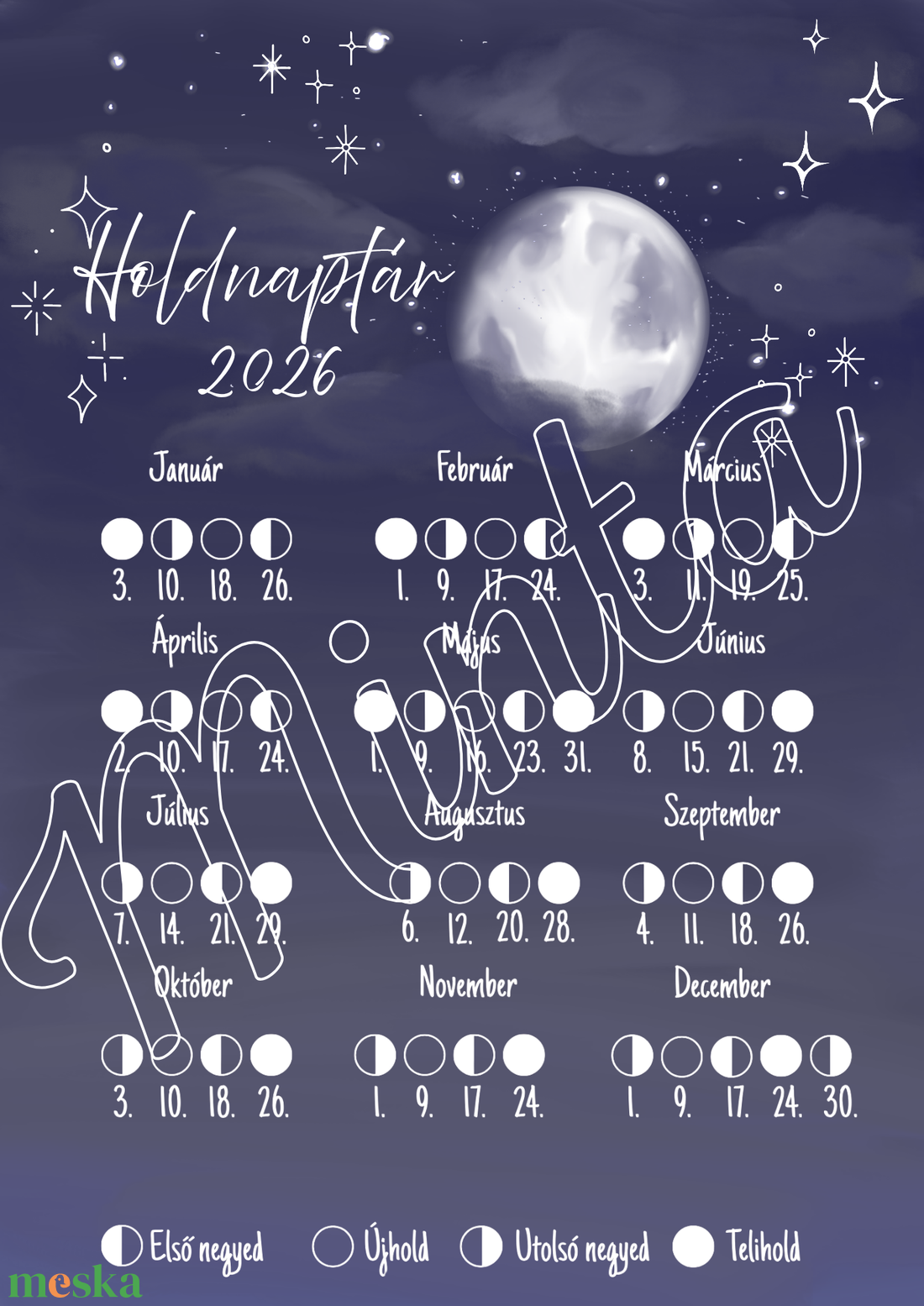 Holdnaptár 2026 Dark night - művészet - grafika & illusztráció - digitális - Meska.hu