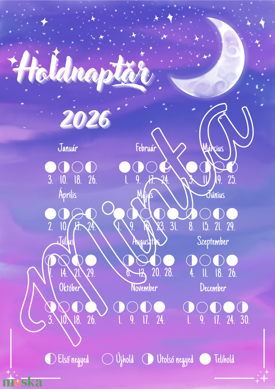 Holdnaptár 2026 Pink dreams - művészet - grafika & illusztráció - digitális - Meska.hu