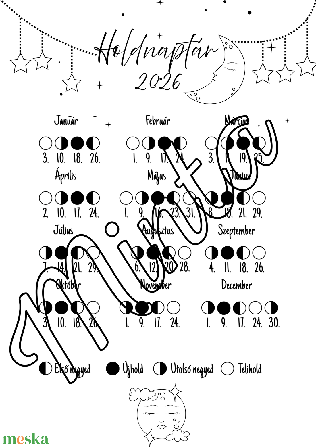 Holdnaptár 2026 Black and white - művészet - grafika & illusztráció - digitális - Meska.hu