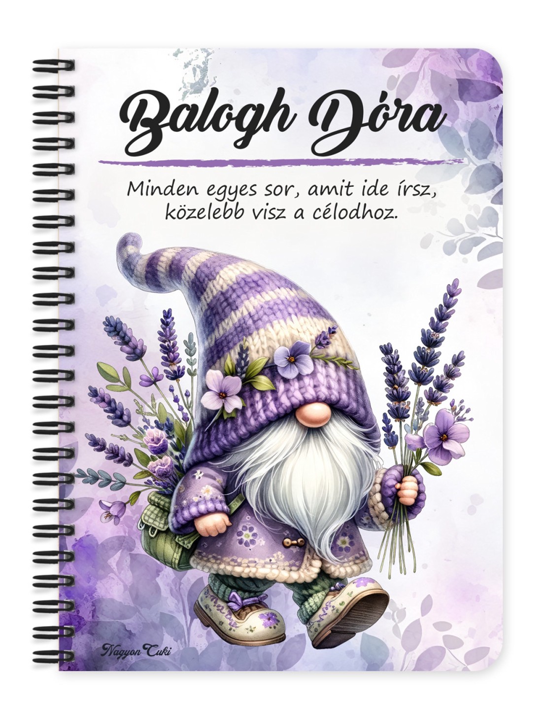 Személyre szabható - Kalandor Levendulás manó mintás A6-os füzet - otthon & életmód - papír, írószer - jegyzetfüzet & napló - Meska.hu