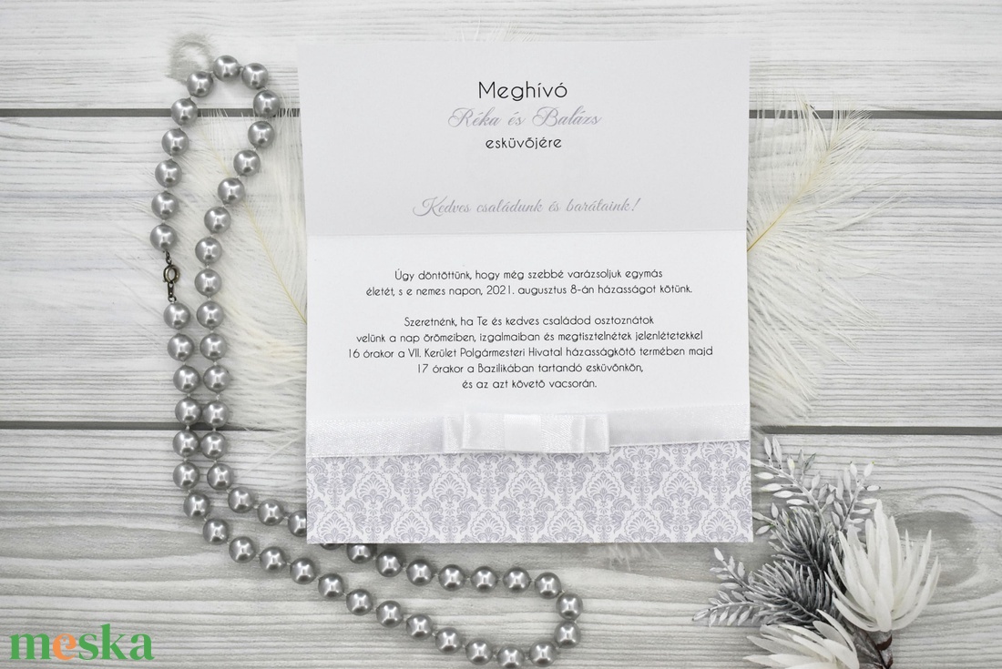 Nyitható meghívó szürke barokk mintával - esküvő - meghívó & kártya - meghívó - Meska.hu