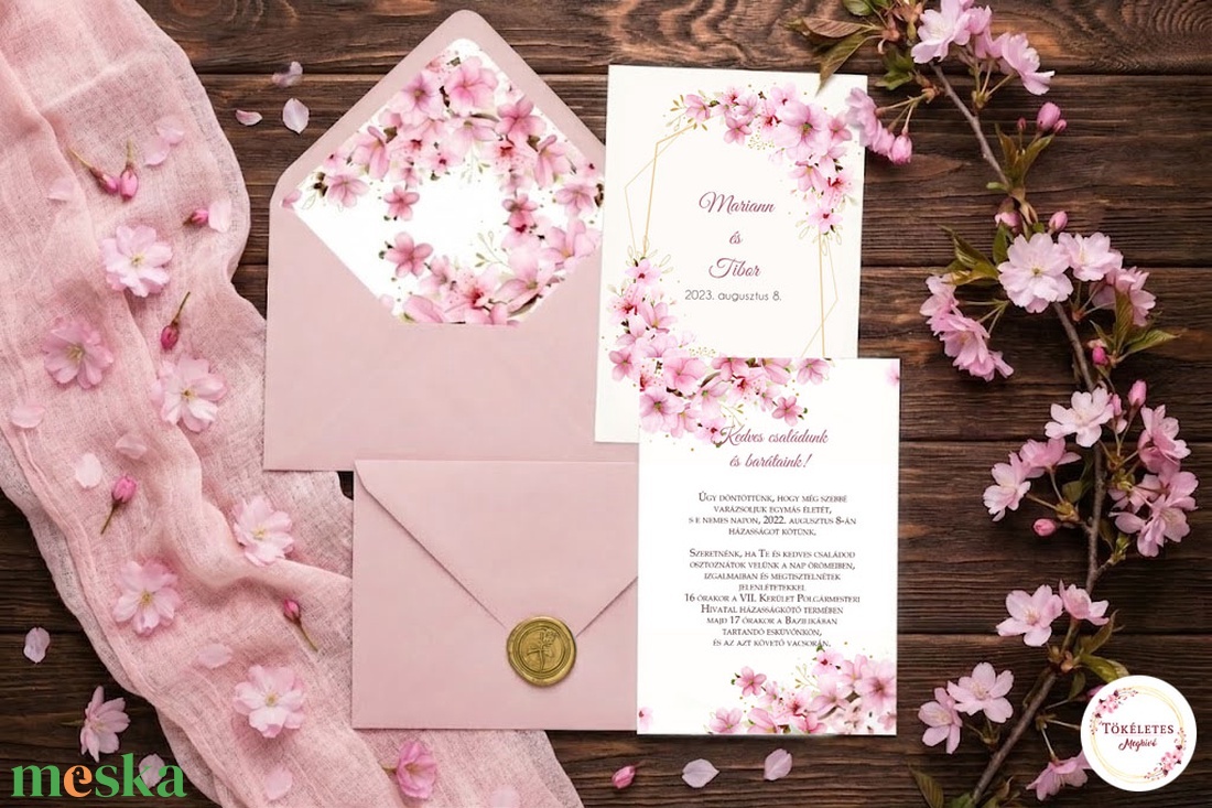 Cseresznyevirágos meghívó szett - esküvő - meghívó & kártya - meghívó - Meska.hu