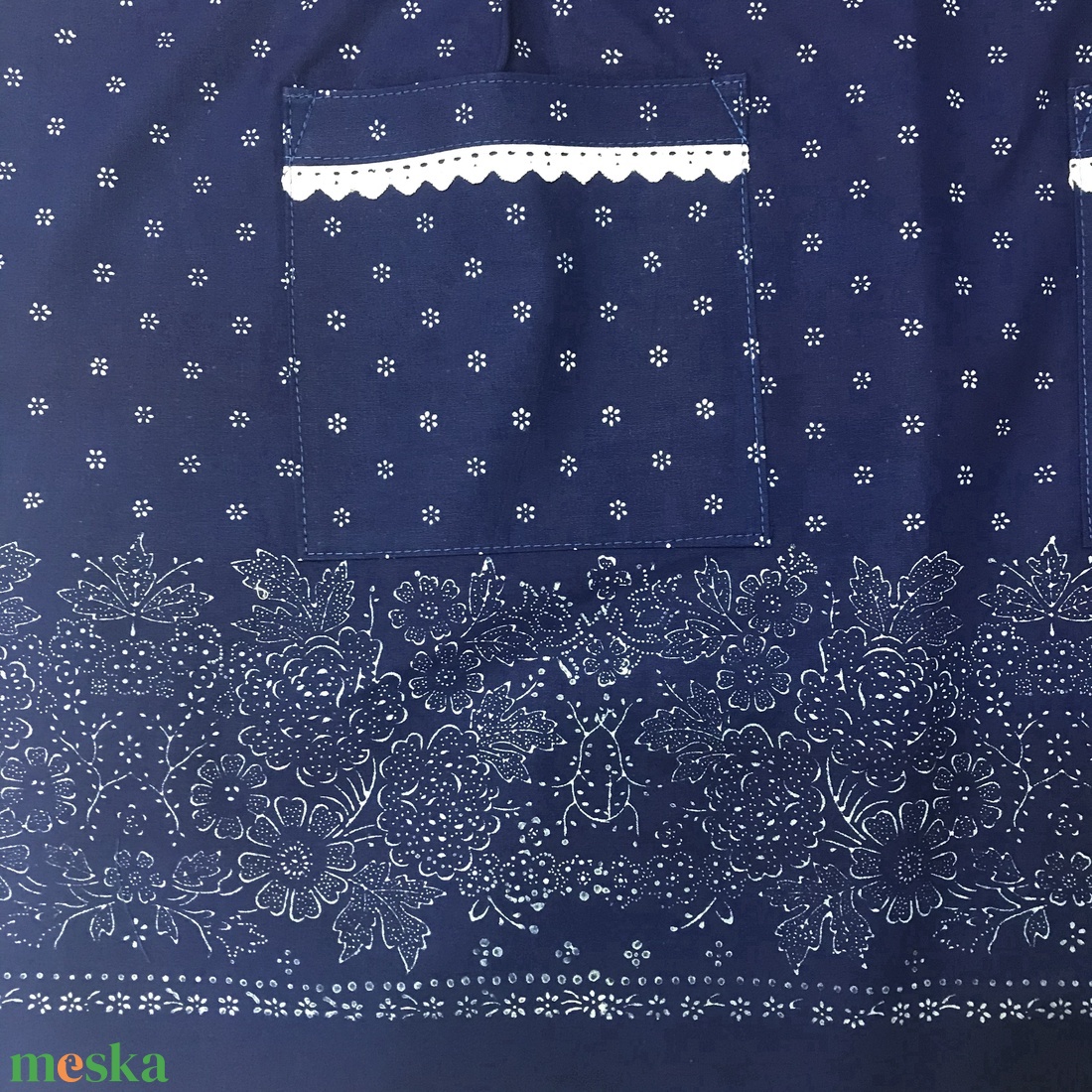 Kékfestő bordűrös retro kötény - otthon & életmód - konyhafelszerelés, tálalás - konyhai textil - kötény - Meska.hu