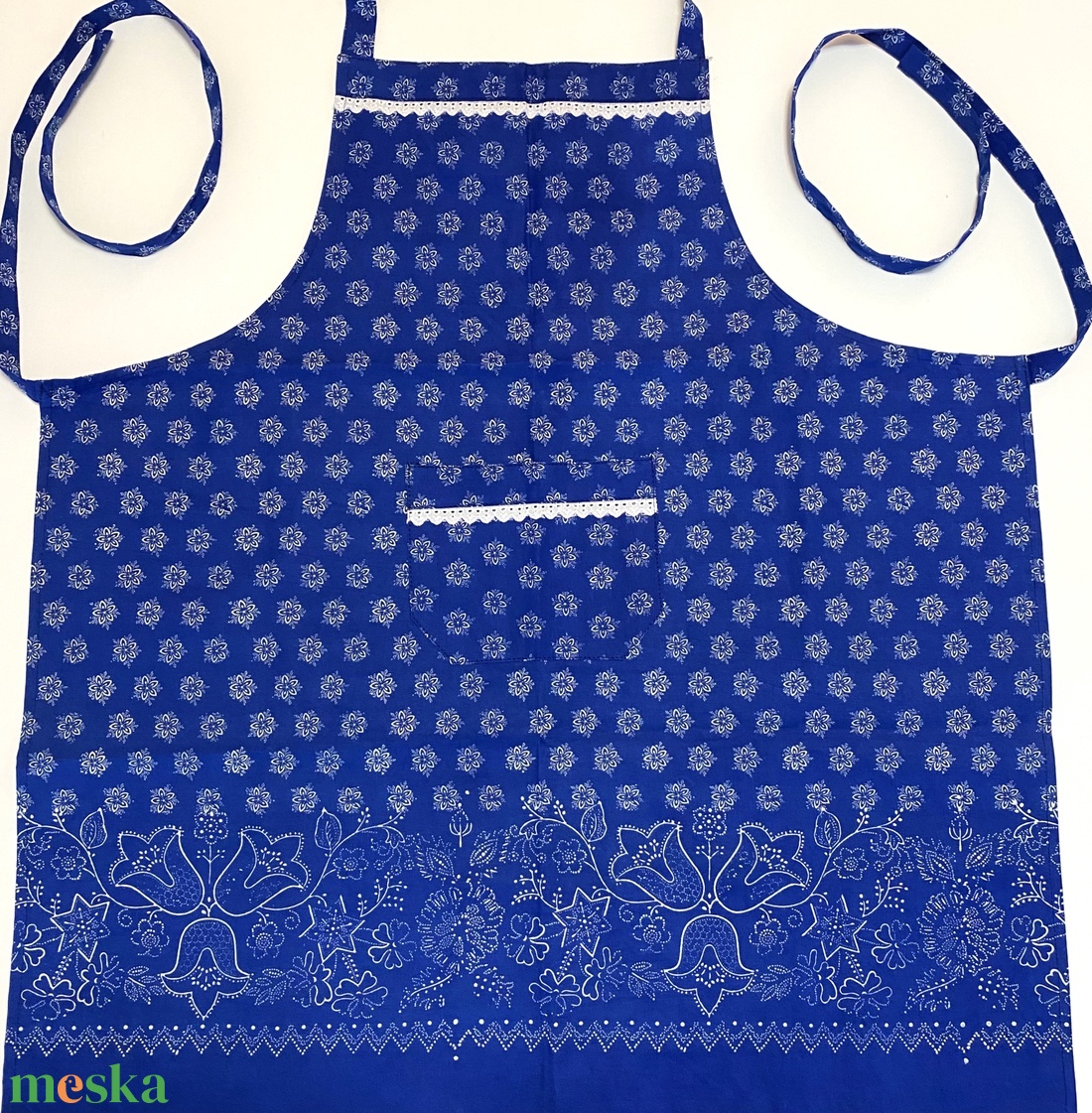 Bordűrös kötény eredeti kékfestő - otthon & életmód - konyhafelszerelés, tálalás - konyhai textil - kötény - Meska.hu