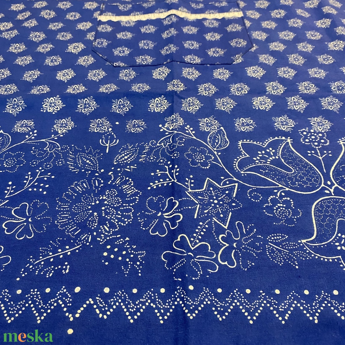 Bordűrös kötény eredeti kékfestő - otthon & életmód - konyhafelszerelés, tálalás - konyhai textil - kötény - Meska.hu