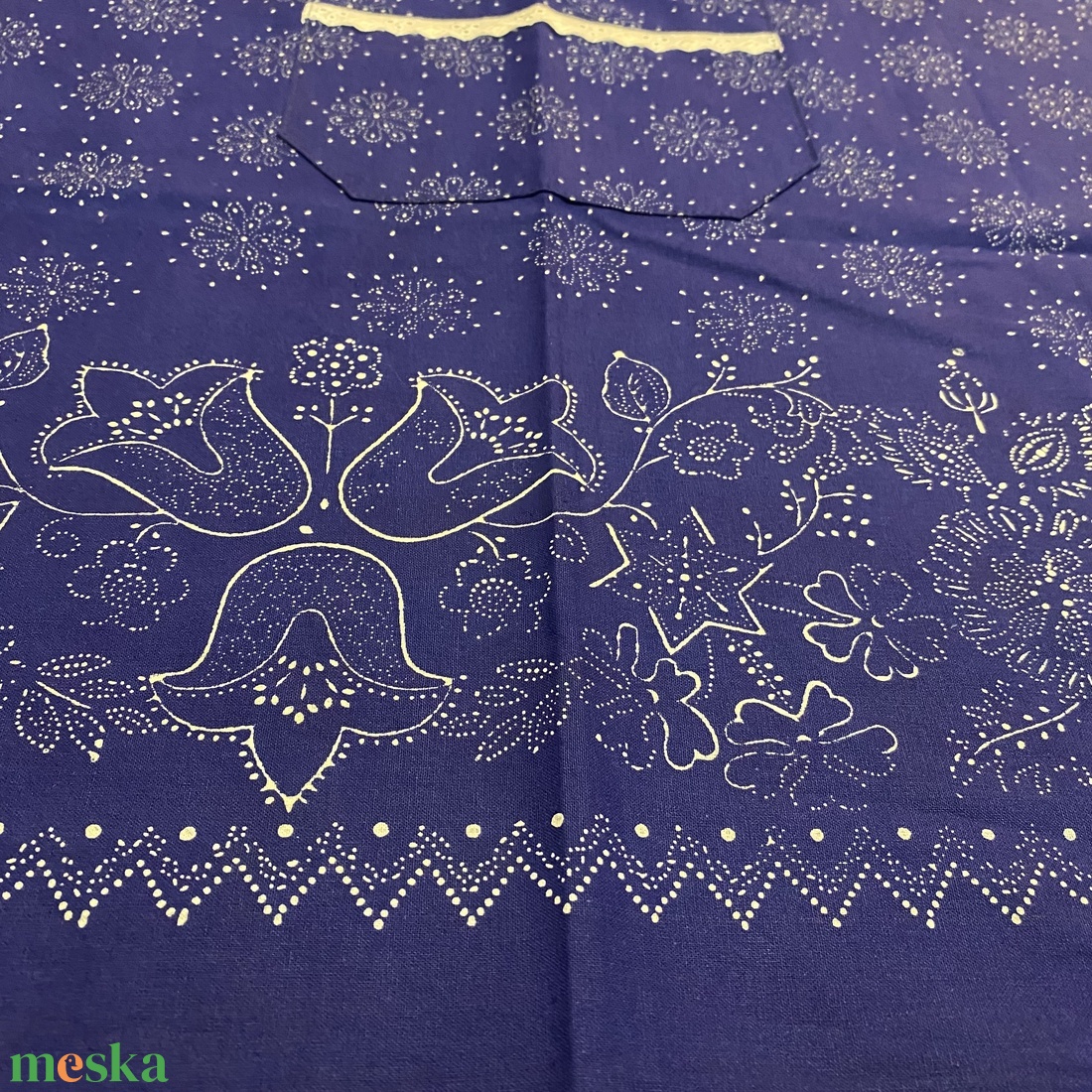 Bordűrös kötény eredeti kékfestő - otthon & életmód - konyhafelszerelés, tálalás - konyhai textil - kötény - Meska.hu
