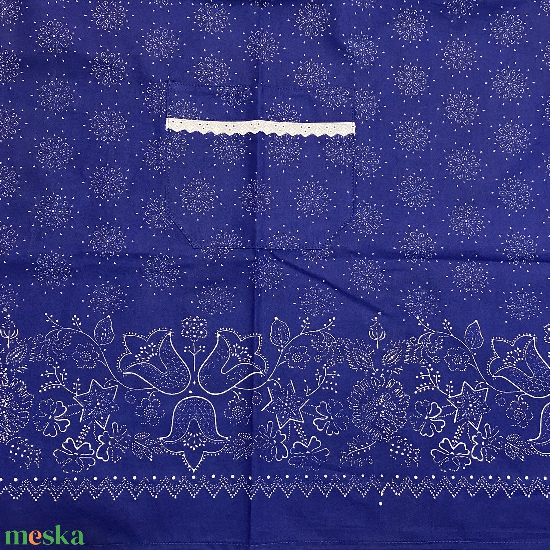 Bordűrös kötény eredeti kékfestő - otthon & életmód - konyhafelszerelés, tálalás - konyhai textil - kötény - Meska.hu