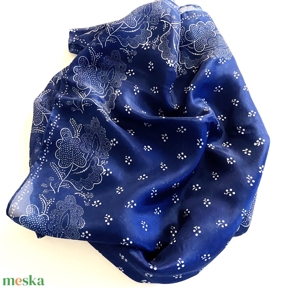 Hernyóselyem sál 180x40 cm eredeti kékfestő - ruha & divat - sál, sapka, kendő - sál - Meska.hu