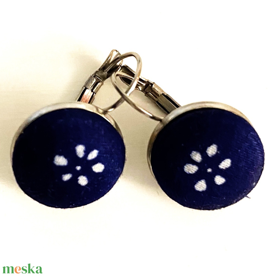 Francia kapcsos lógós fülbevaló eredeti kékfestő - ékszer - fülbevaló - lógó fülbevaló - Meska.hu