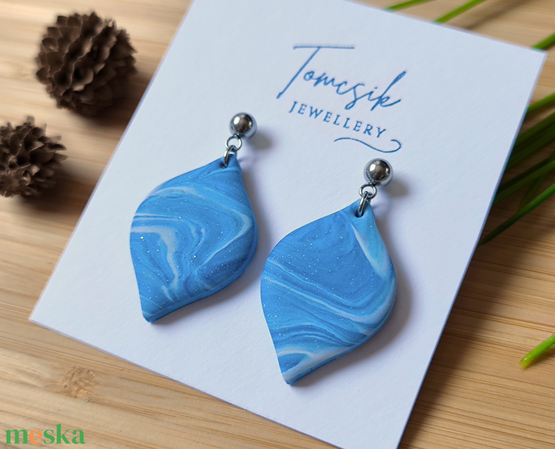 Fülbevaló - Kék márvány - ékszer - fülbevaló - lógó fülbevaló - Meska.hu