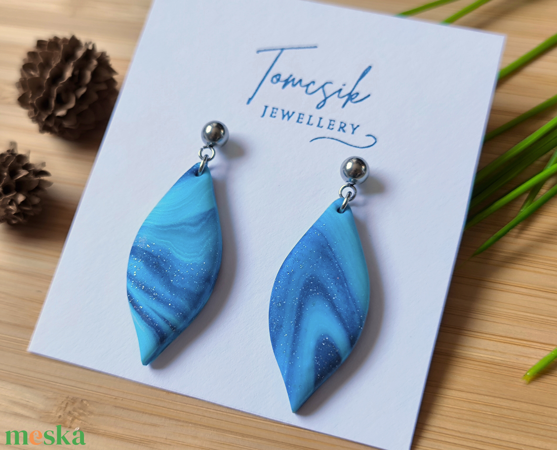 Fülbevaló - Türkiz márvány - ékszer - fülbevaló - lógó fülbevaló - Meska.hu