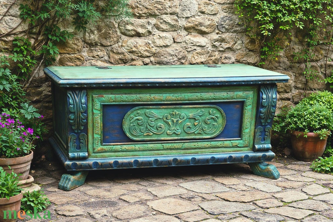 Rusztikus, antikolt faragott láda - otthon & életmód - tárolás & rendszerezés - láda - Meska.hu