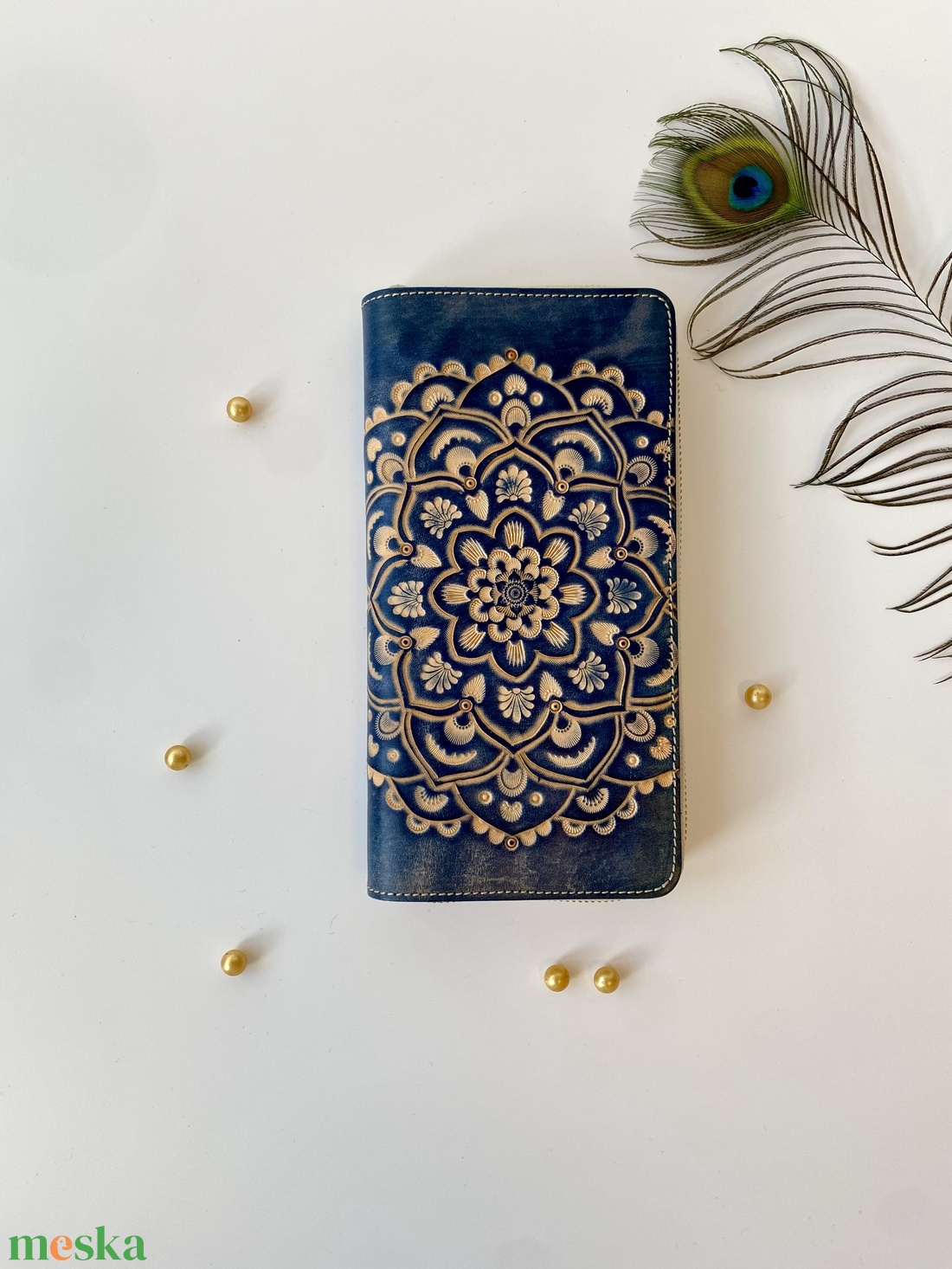 Női bőr pénztárca mandala vésettel - táska & tok - pénztárca & más tok - pénztárca - női pénztárca - Meska.hu