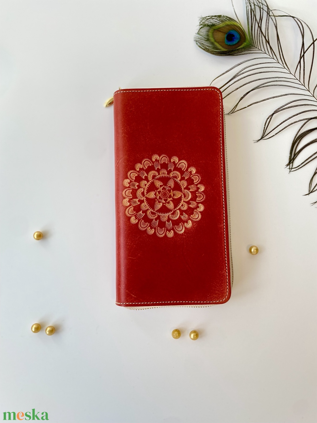 Női bőr pénztárca mandala vésettel - táska & tok - pénztárca & más tok - pénztárca - női pénztárca - Meska.hu