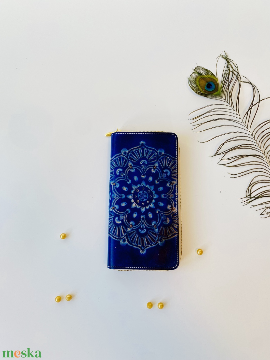 Női bőr pénztárca mandala vésettel - táska & tok - pénztárca & más tok - pénztárca - női pénztárca - Meska.hu