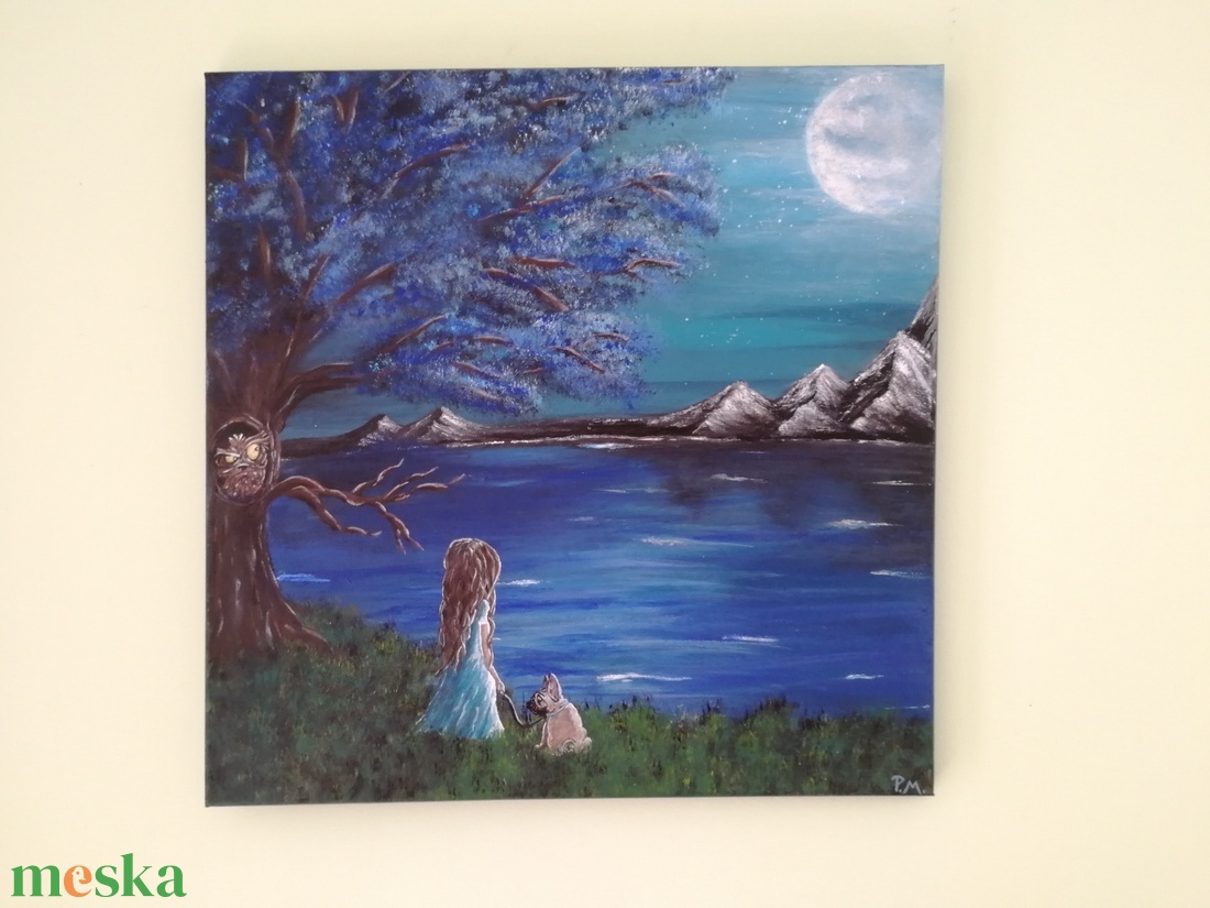 Ábrándozó kislány a tónál - művészet - festmény - akril - Meska.hu